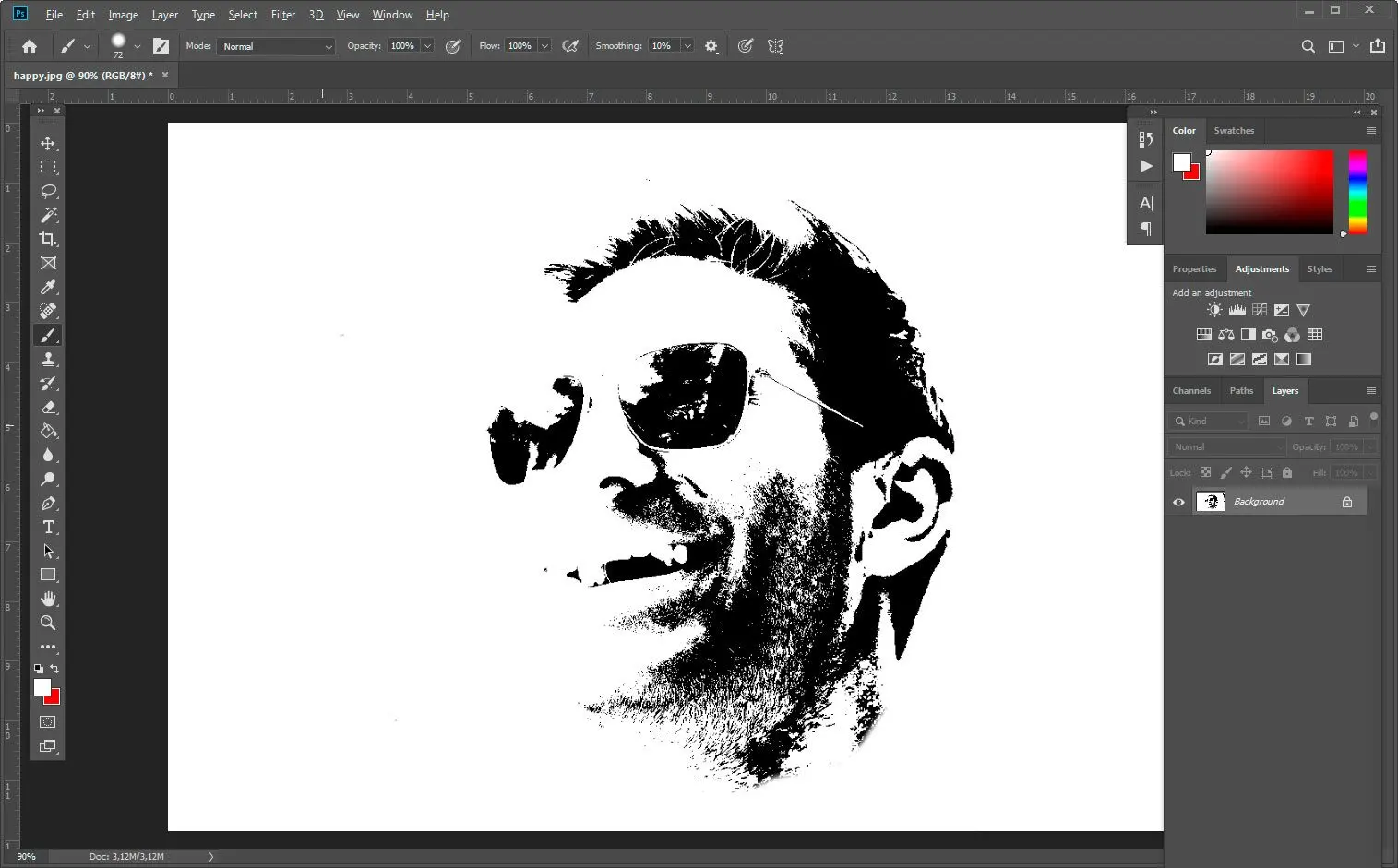 Entfernte die Details mit dem Pinsel in Photoshop..